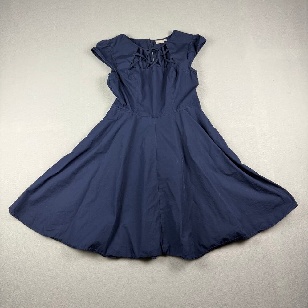 eShakti Navy Cotton Fit & Flare Dress Size 12 / L - with Pockets